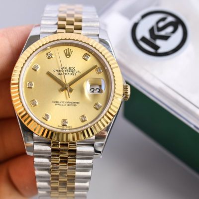 Rolex Datejust Replica with Two-tone 8215 Movement 316L Steel 41*10.8mm Men Gold/White Dial Watch